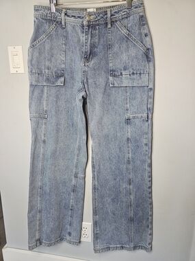 Princess Polly PP-DNM Carpenter Wide Leg Jeans US 8 Light Wash